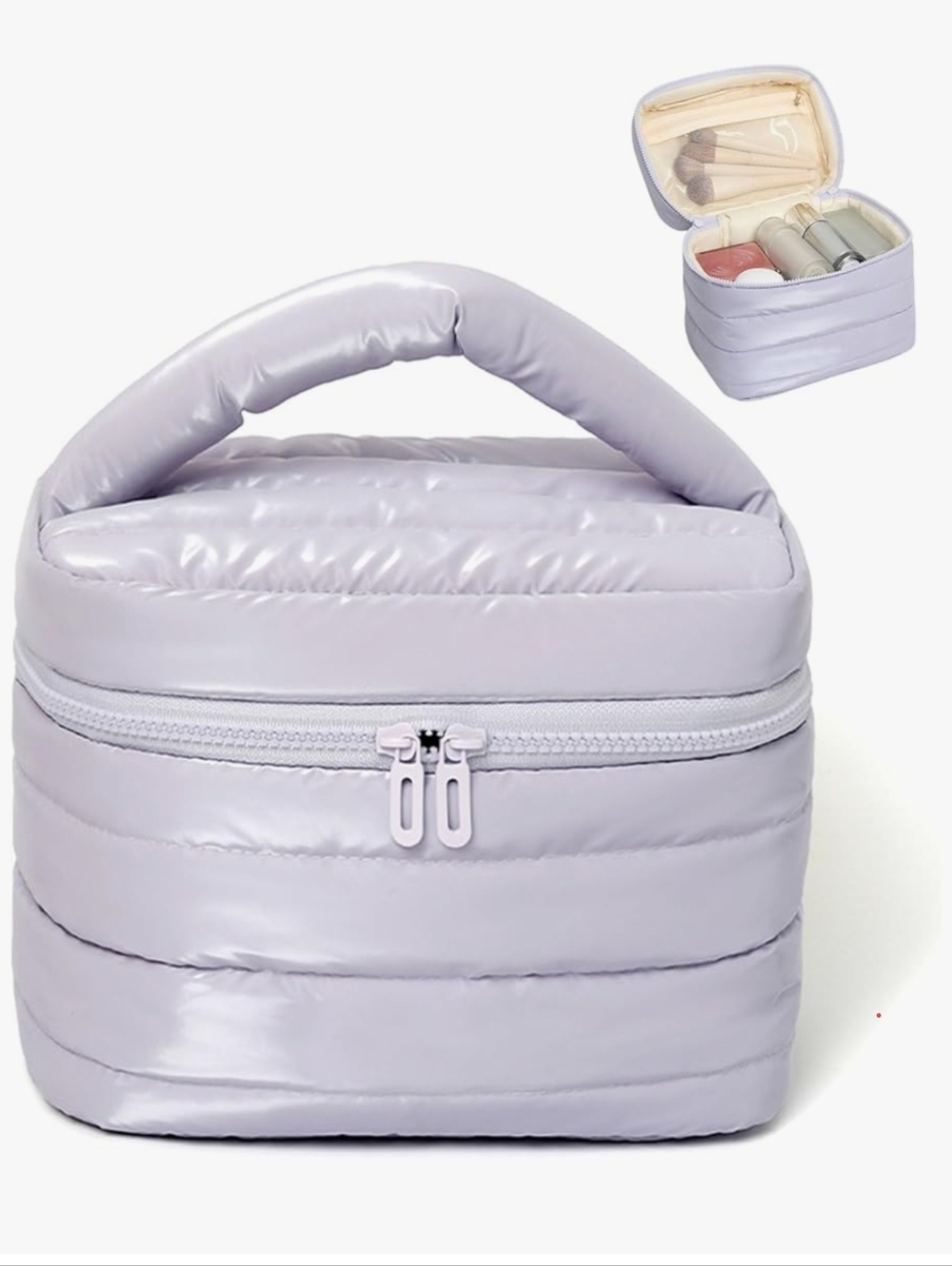 Mother's Day Lavender Quilted Cosmetic Carry Case with Top Handle bundle set